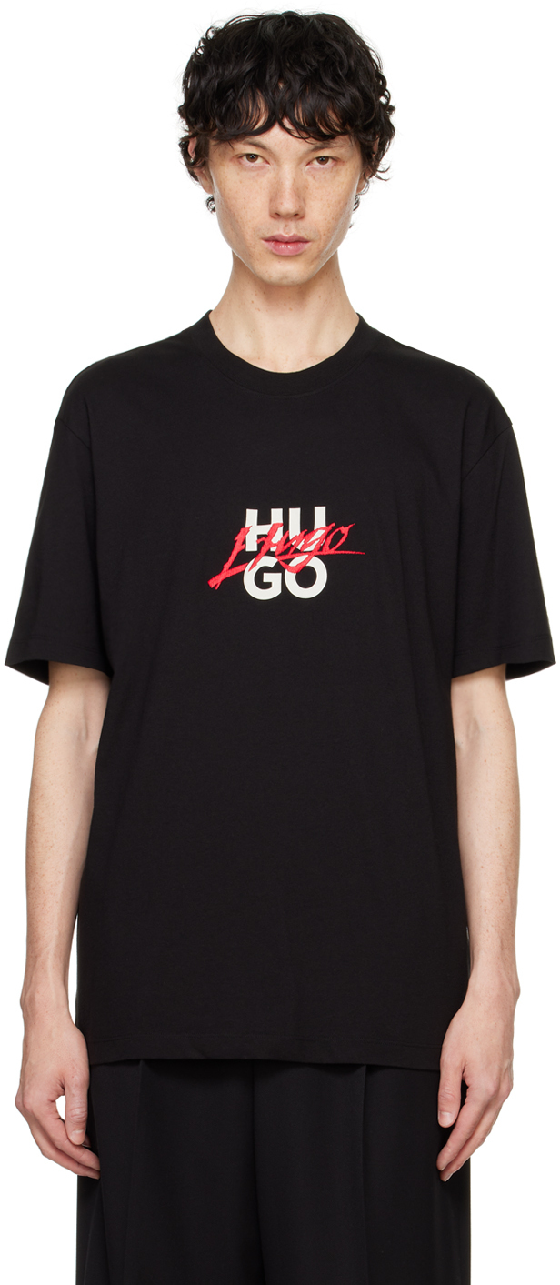 Shop Hugo Black Cotton T-shirt In 001-black