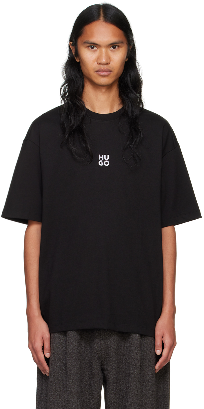 【関税込み】Hugo ブラック ボンディングロゴ Tシャツ HUGO Cotton-Jersey T-Shirt with Stacked Smoke Logo | Saks