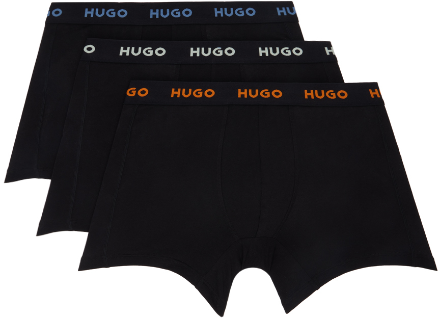 Shop Hugo Three-pack Black Jacquard-logo Boxers In Open Misc. 965