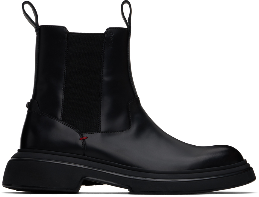 Black Polished Leather Chelsea Boots