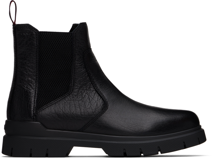 Black Grained Leather Chelsea Boots