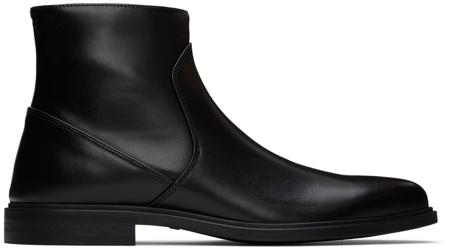 Shop Hugo Black Leather Chelsea Boots In 001-black