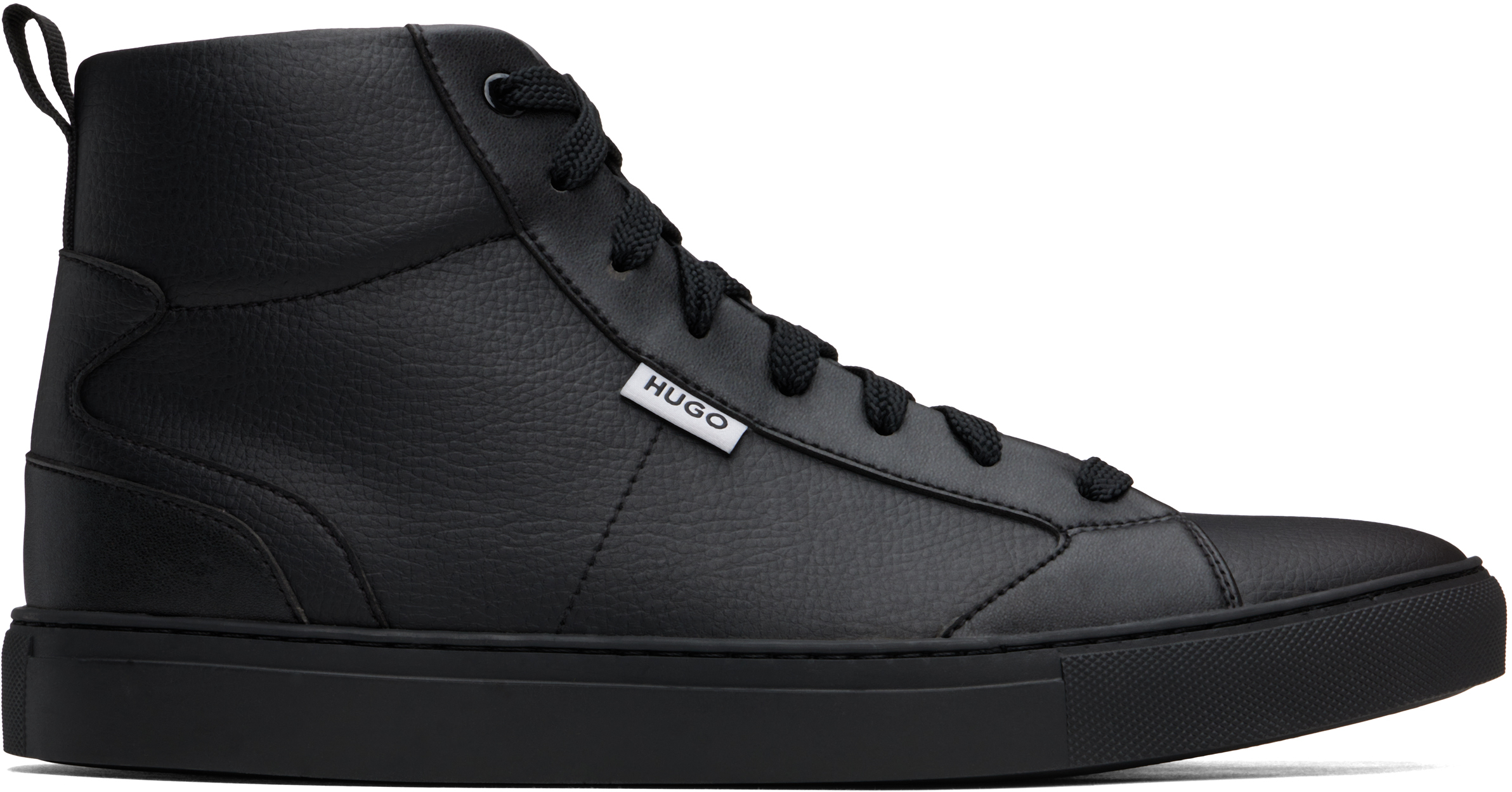 Black Grained Faux-Leather High-Top Sneakers