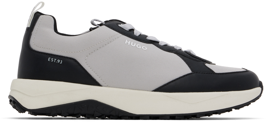 Shop Hugo Black & Gray Mixed-material Sneakers In 060-open Grey