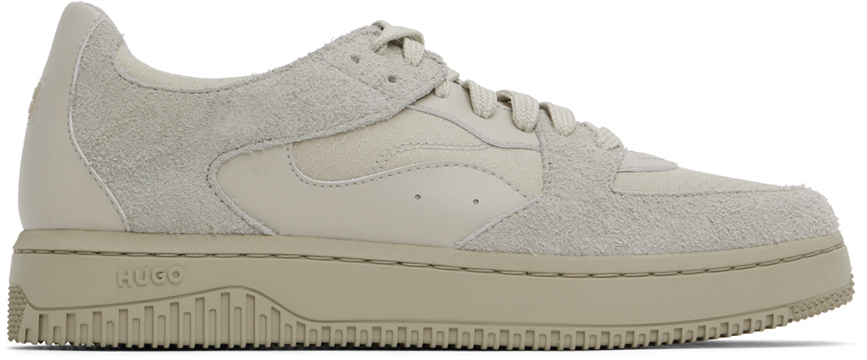 Beige Mixed-Material Sneakers