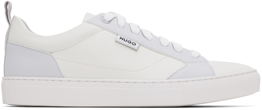 Shop Hugo White & Gray Cupsole Faux-leather Sneakers In 124-open White