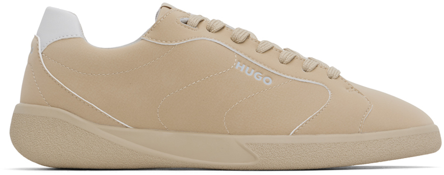 Shop Hugo Beige Cupsole Logo Detail Sneakers In 262-medium Beige