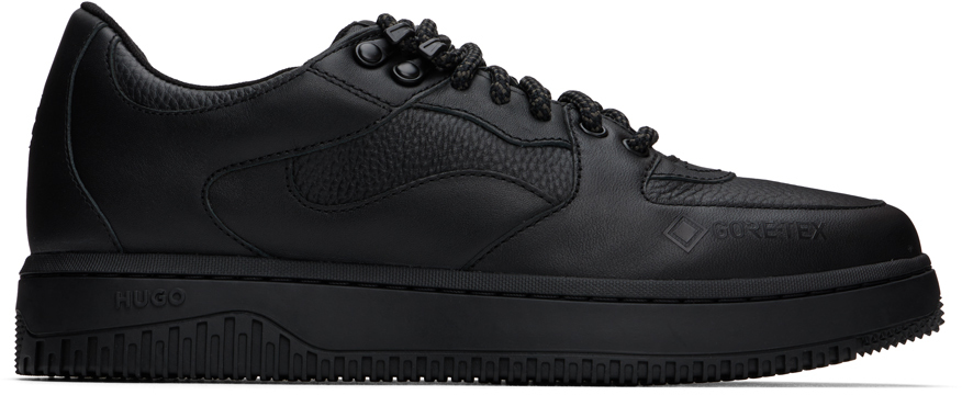 Shop Hugo Black Leather Gtx Sneakers In 005-black