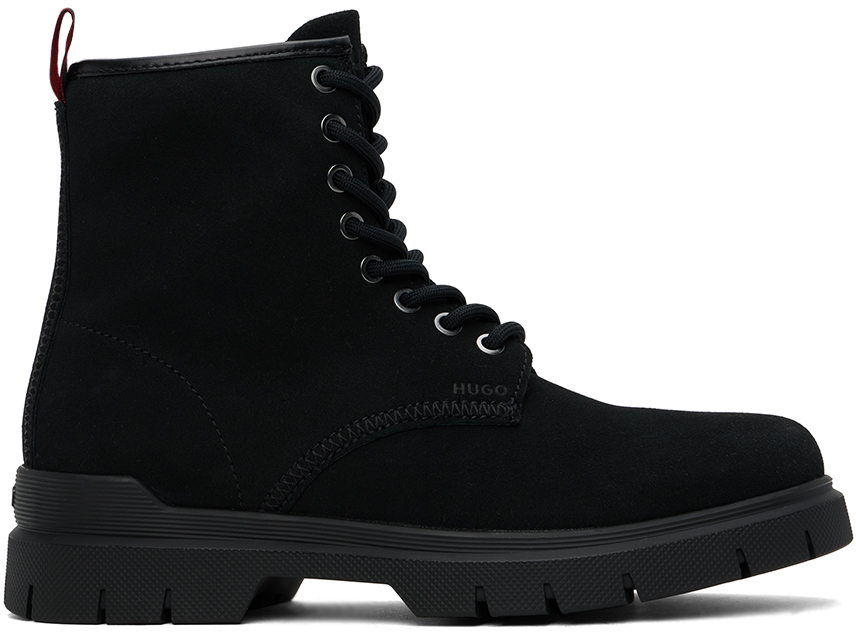 Hugo Black Embossed Boots In 001-black