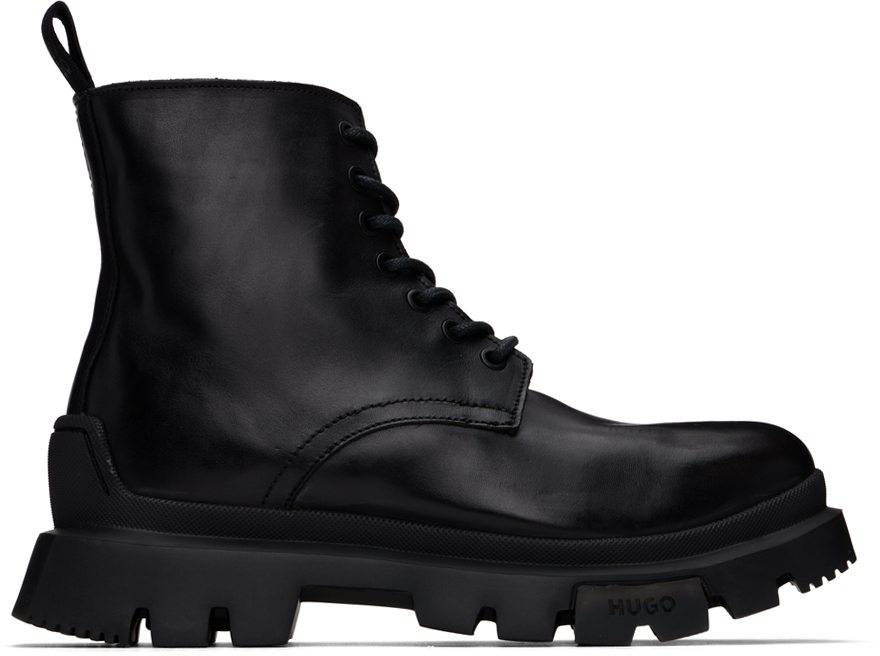 Shop Hugo Black Polished Leather Boots In 001-black