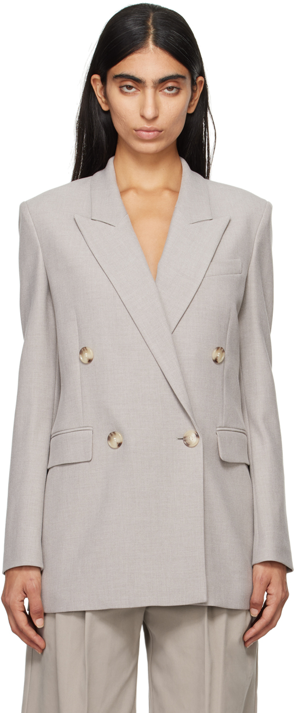 Shop Hugo Boss Gray Regular-fit Double-breasted Blazer In 99 Open Grey