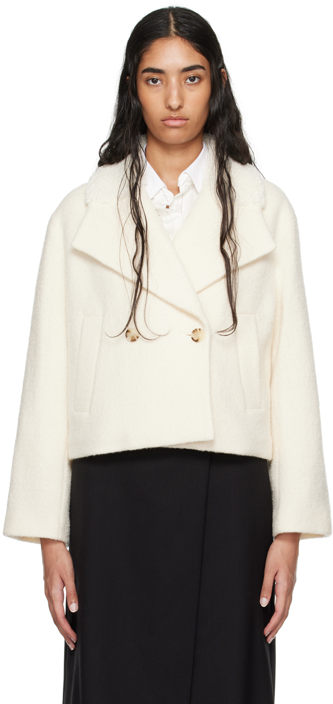 Shop Hugo Boss Off-white Wool Coat In 118 Open White