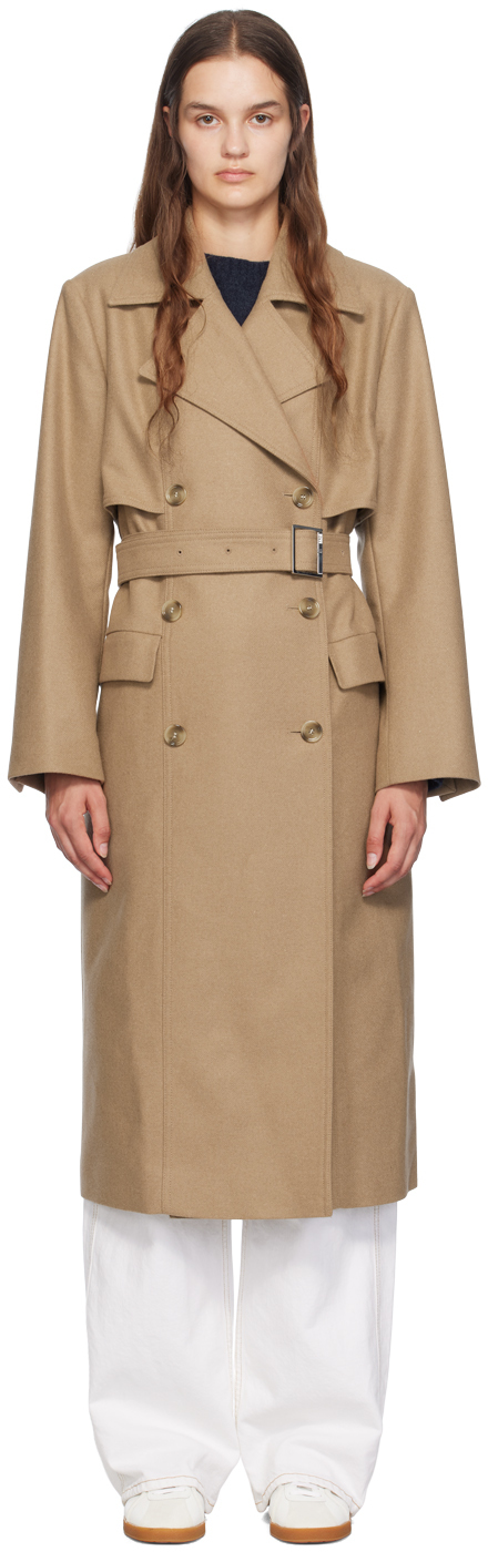 Shop Hugo Boss Beige Belted Coat In 282 Open Beige