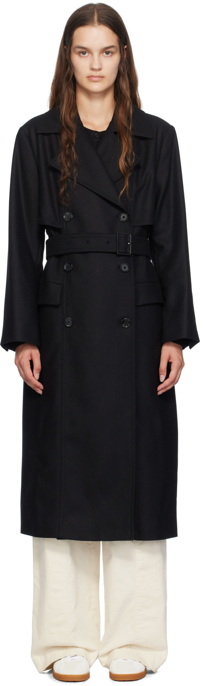 Shop Hugo Boss Black Belted Coat In 001 Black