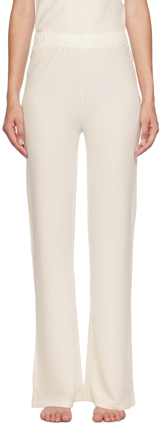 Shop Hugo Boss Off-white Embroidered-logo Pyjama Pants In 118-open White