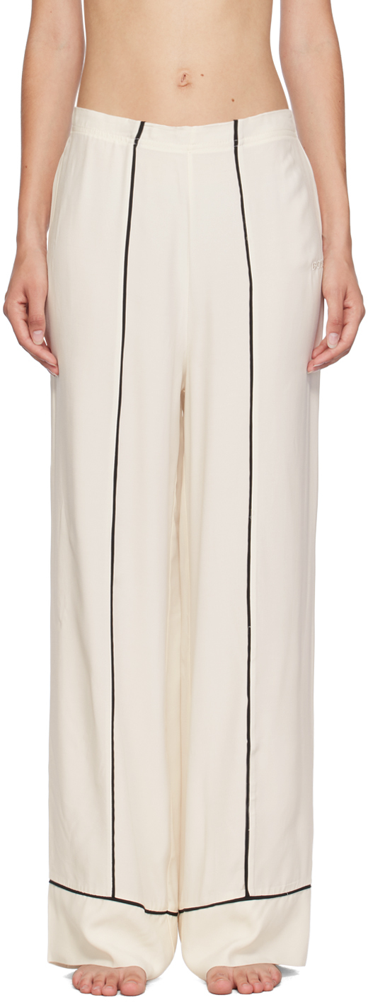 Shop Hugo Boss Off-white Embroidered-logo Pyjama Pants In 118-open White