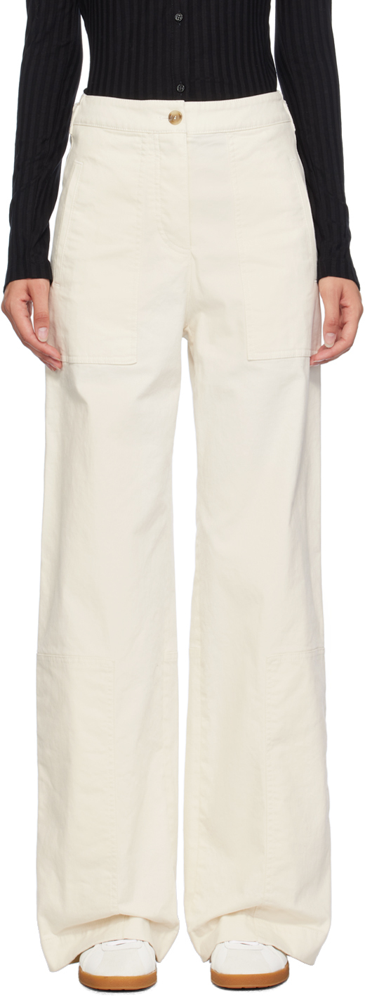 Shop Hugo Boss Off-white Regular-fit Trousers In 118 Open White