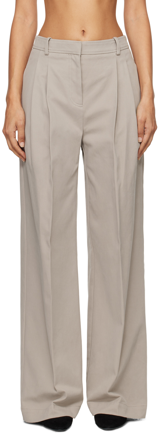 Shop Hugo Boss Gray Cotton Twill Trousers In 99 Open Grey