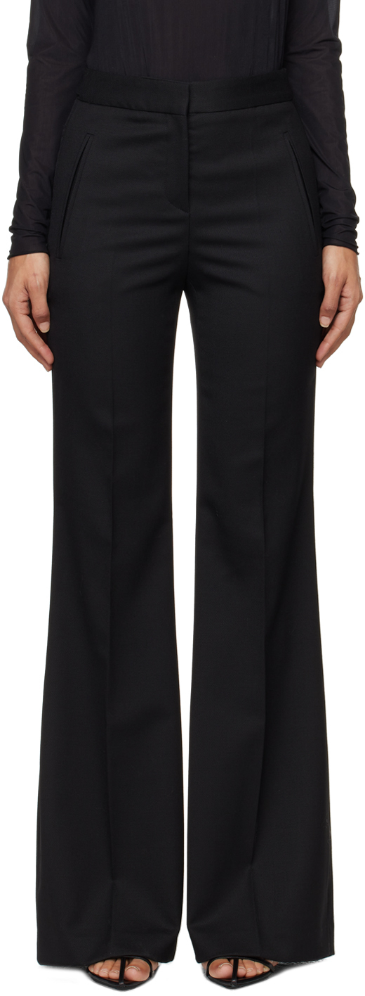 Shop Hugo Boss Black Regular-fit Flared Wool Twill Trousers In 001 Black