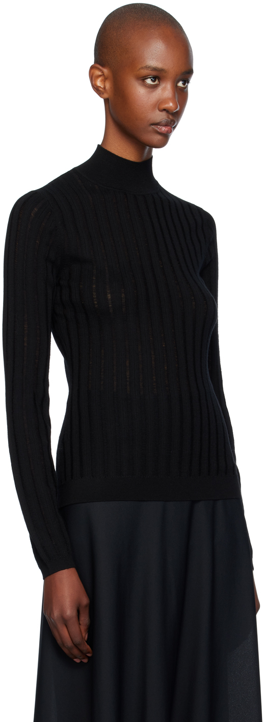Hugo Boss Wool Sweater With Structured Stripes In 001 Black
