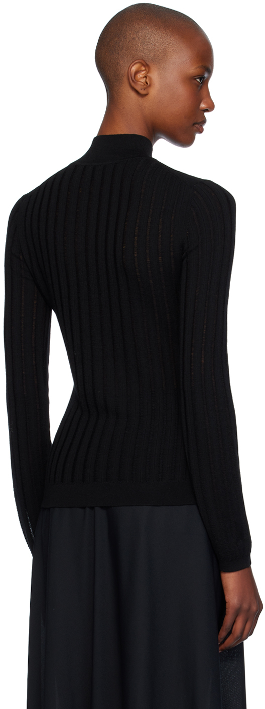 Hugo Boss Wool Sweater With Structured Stripes In 001 Black