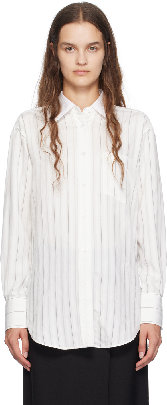 Shop Hugo Boss White Striped Shirt In 100 White