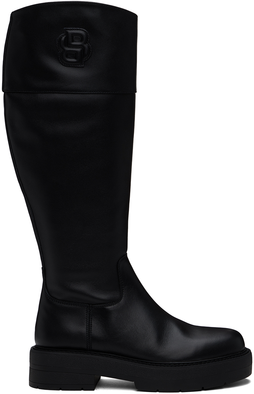 Black Leather Padded Double Monogram Tall Boots