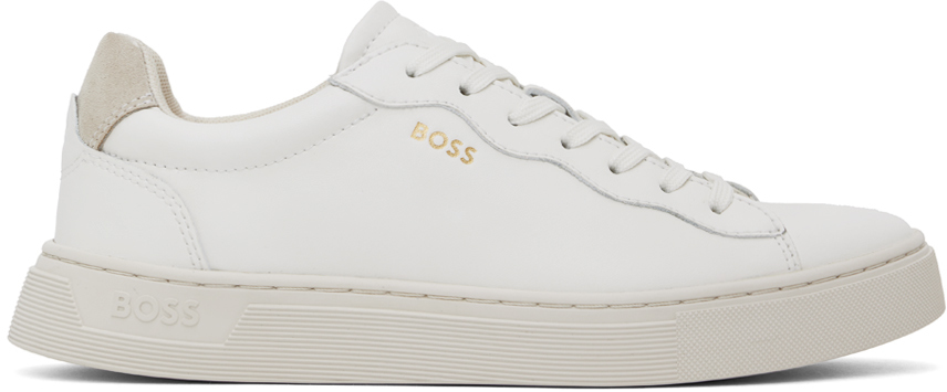 Shop Hugo Boss White Logo Sneakers In 100 White