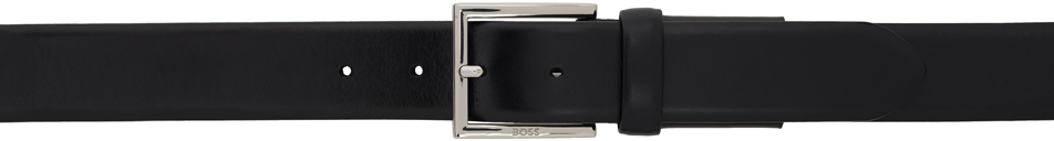 Hugo Boss Black Leather Square Logo-engraved Buckle Belt In 001-black