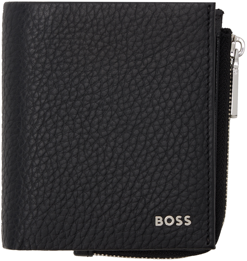 Shop Hugo Boss ブラック レザー 二つ折り財布 In 001-black