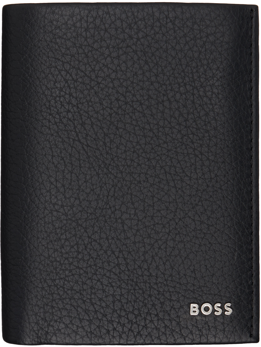 Shop Hugo Boss Black Grained Leather Logo Lettering Wallet In 001-black