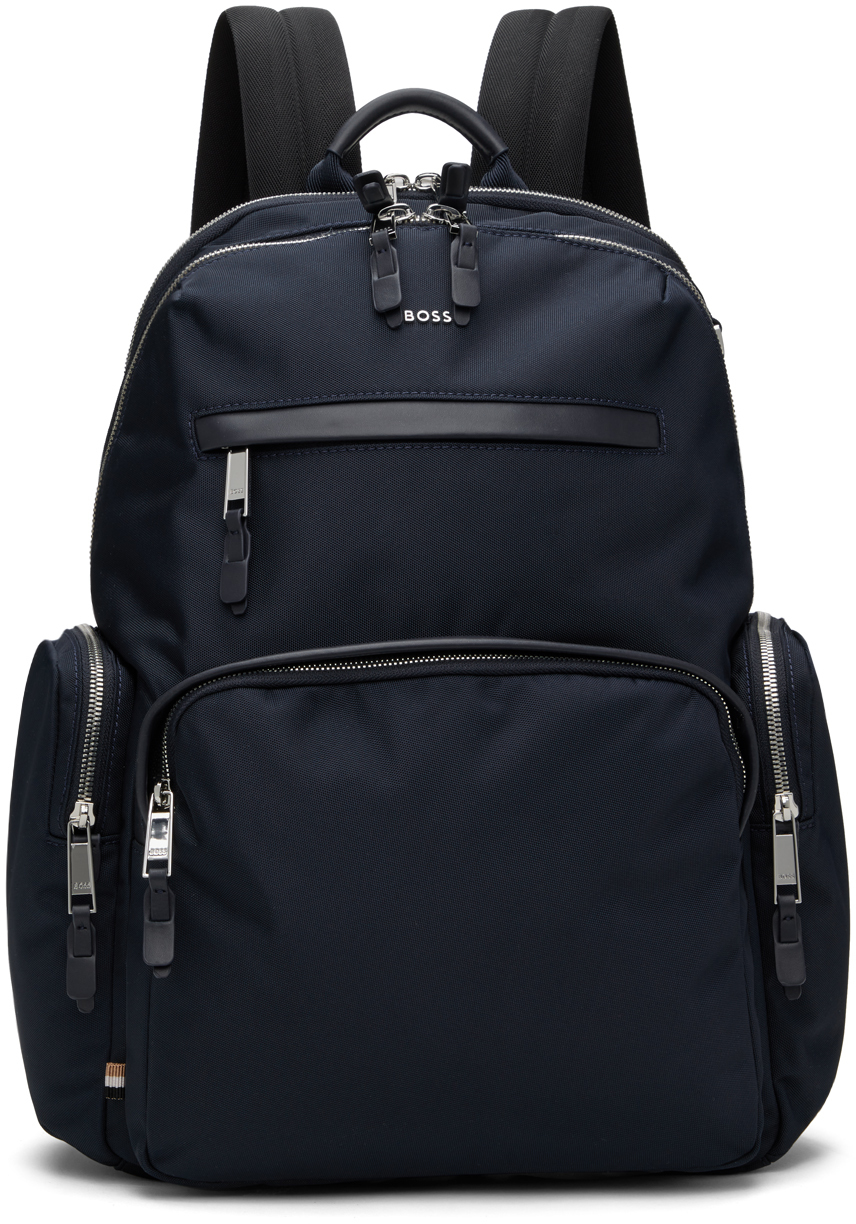 Navy Structured-Material Backpack