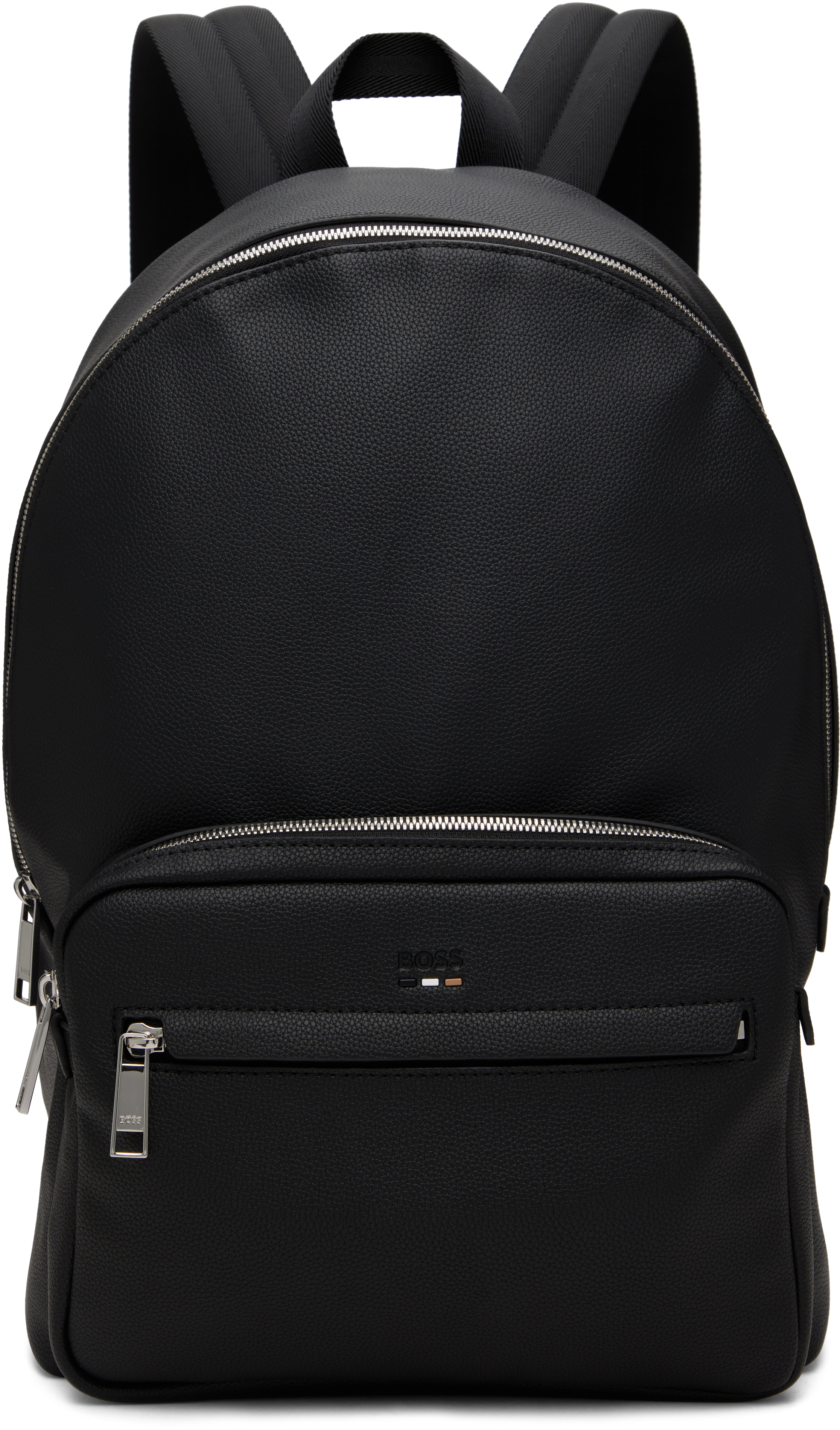 Black Grained Faux-Leather Backpack