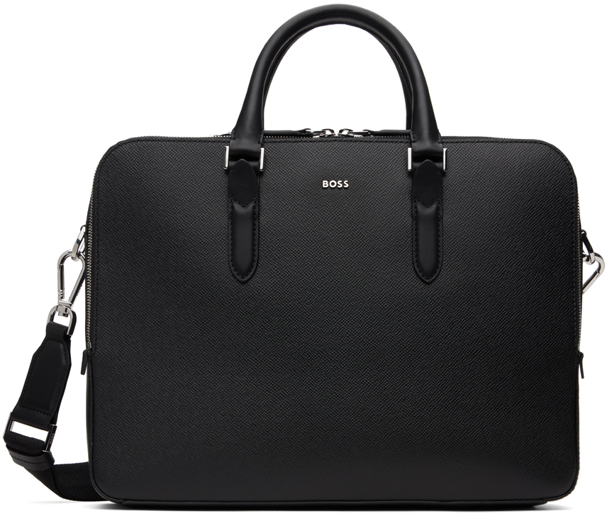 Navy Structured Leather Briefcase