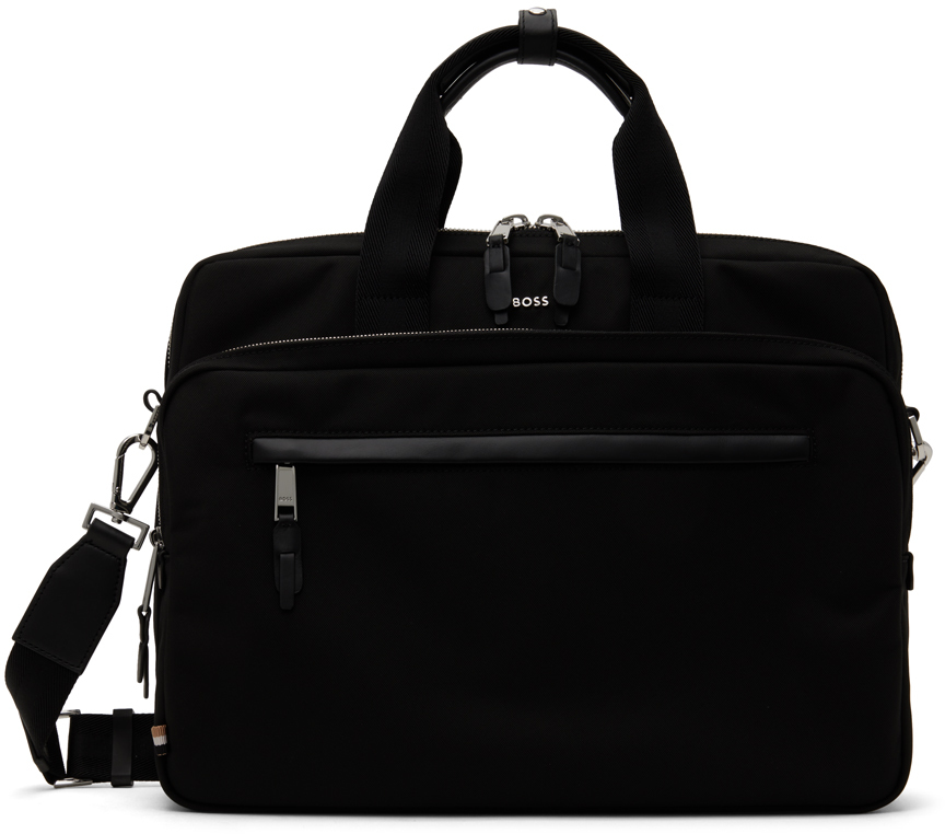 Black Multi Pocket Logo Lettering Briefcase