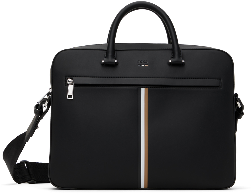 Black Faux-Leather Signature Stripe Briefcase