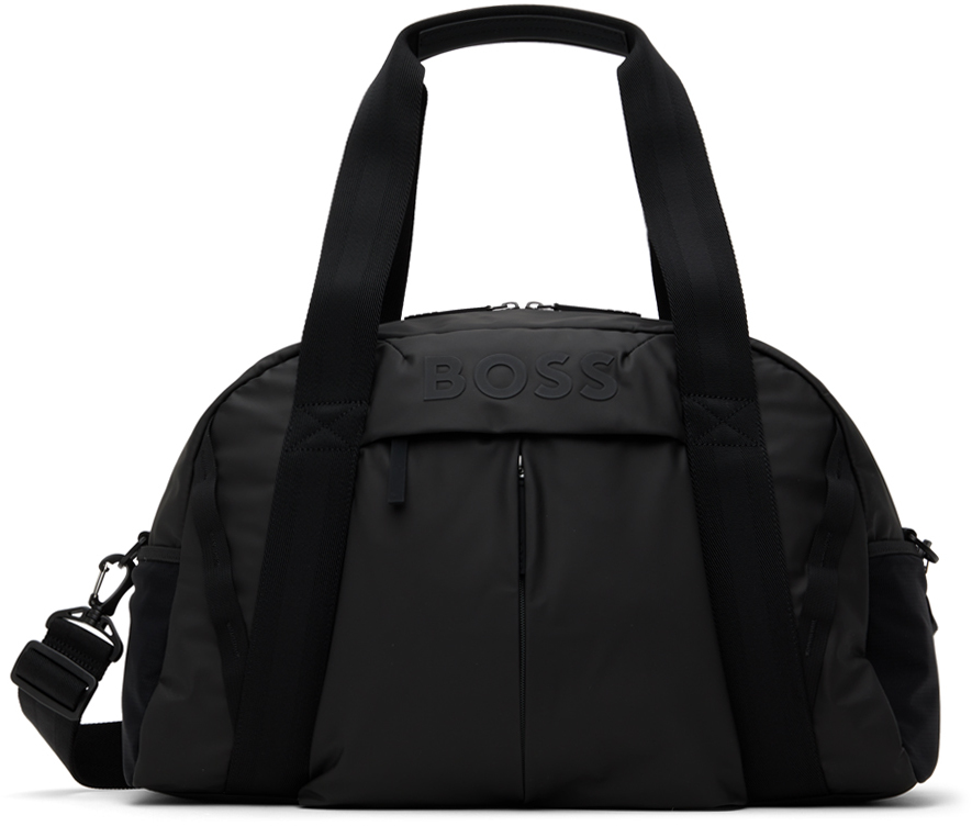 Shop Hugo Boss ブラック グレインレザー ホールドオール ダッフルバッグ In 001-black