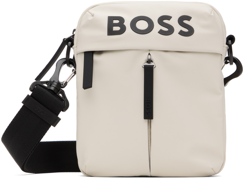 Shop Hugo Boss オフホワイト ボンディングロゴ バッグ In 271-light Beige