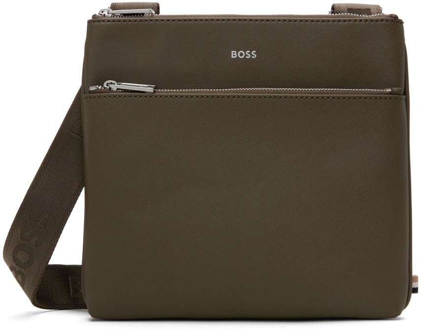 Hugo Boss Brown Envelope Logo Detail Bag In 361-open Green