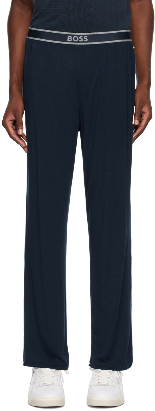 Shop Hugo Boss Navy Logo Waistband Sweatpants In Dark Blue 403