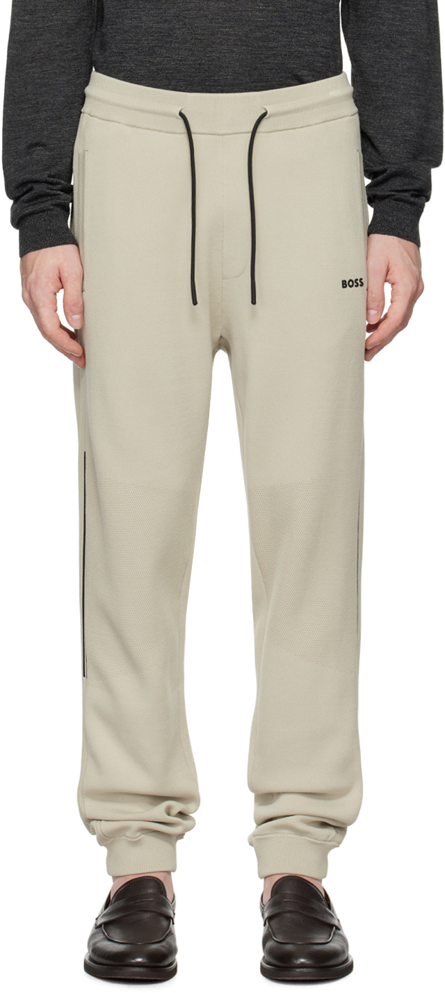 Shop Hugo Boss Beige Logo-embossed Sweatpants In 271-light Beige