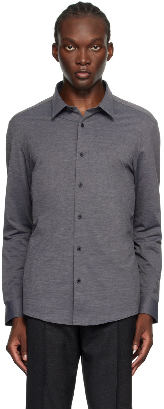 BOSS Gray Spread Collar Shirt