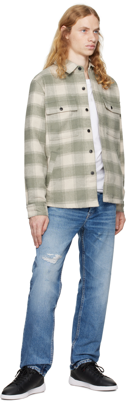 Hugo Boss Oversized-fit Overshirt In Checked Tweed With Point Collar In 271-light Beige