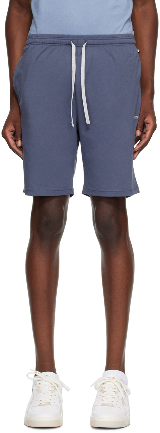 Shop Hugo Boss Blue Embroidered Logo Shorts In Navy 412