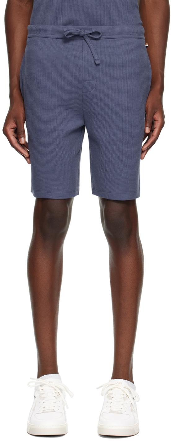 Shop Hugo Boss Blue Waffle Knit Shorts In Navy 412