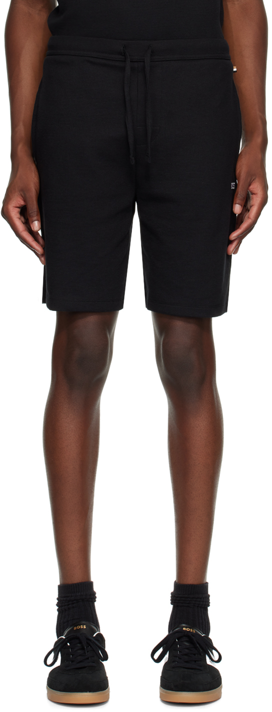 Shop Hugo Boss Black Waffle Knit Shorts In Black 001