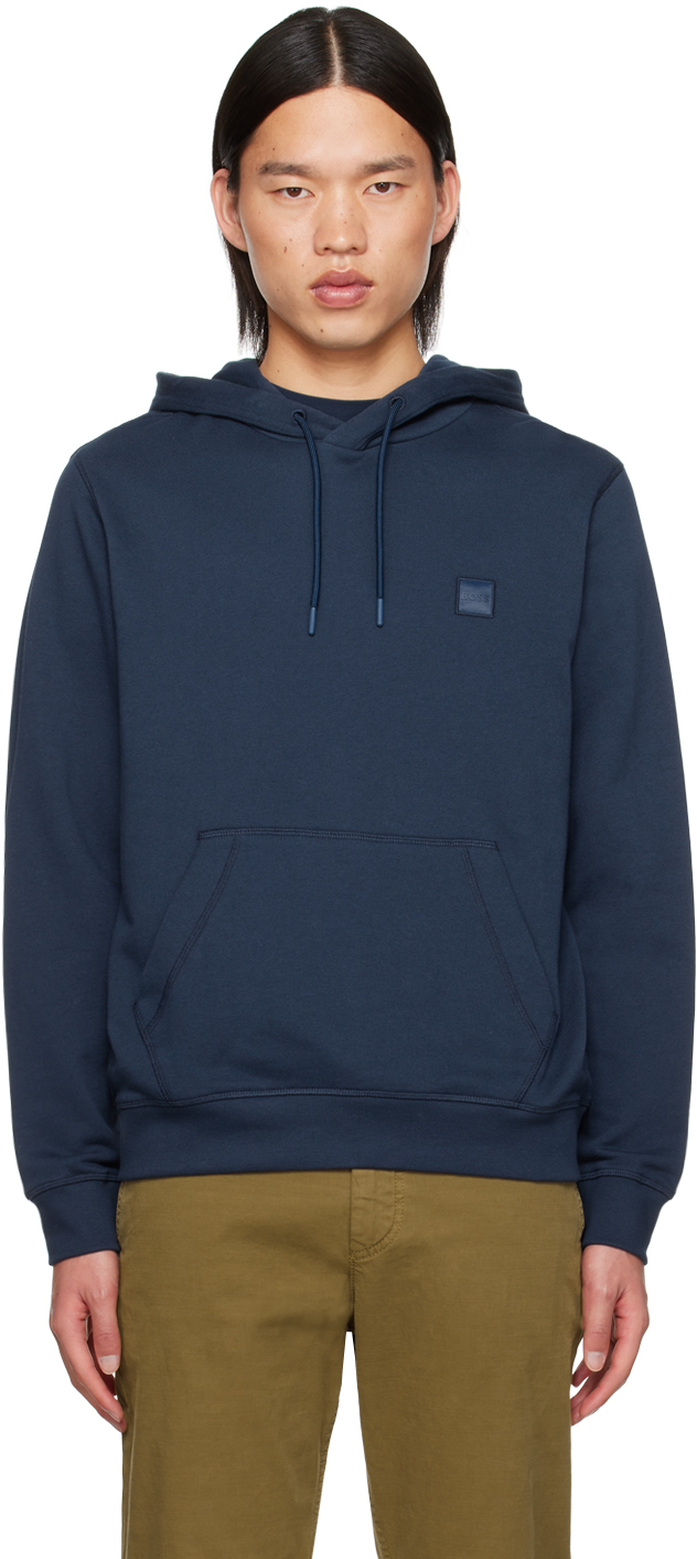 【関税込み】BOSS ネイビー ロゴパッチ フーディ BOSSのネイビー ロゴパッチ フーディがセール中