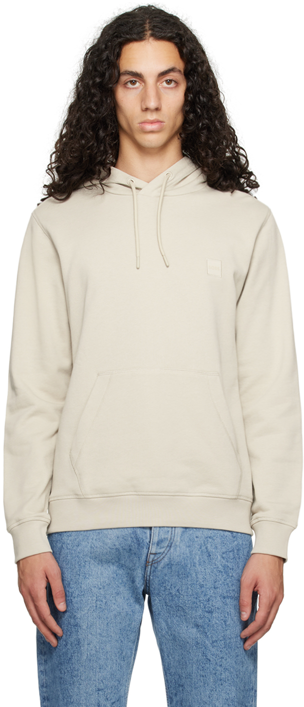 Shop Hugo Boss Taupe Bonded Hoodie In 271