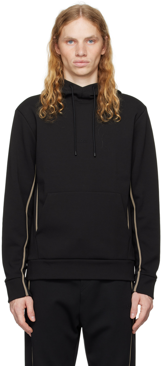 Shop Hugo Boss Black Logo-embossed Hoodie In 001-black