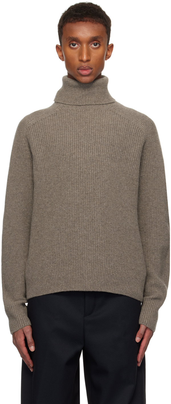 Shop Hugo Boss Taupe Recycled Wool Turtleneck In 252-dark Beige